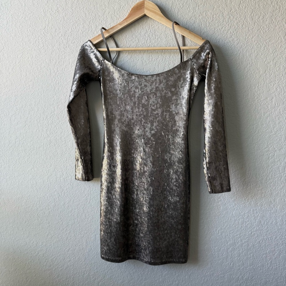 Express Metallic Long Sleeve Dress‎